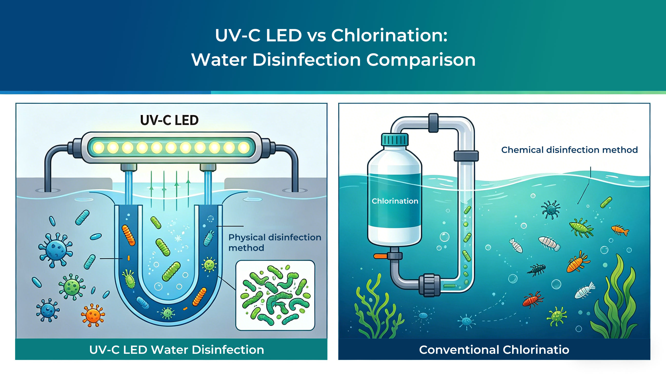 Comparative Analysis of UV‑C LED Water Disinfection versus Conventional Chlorination