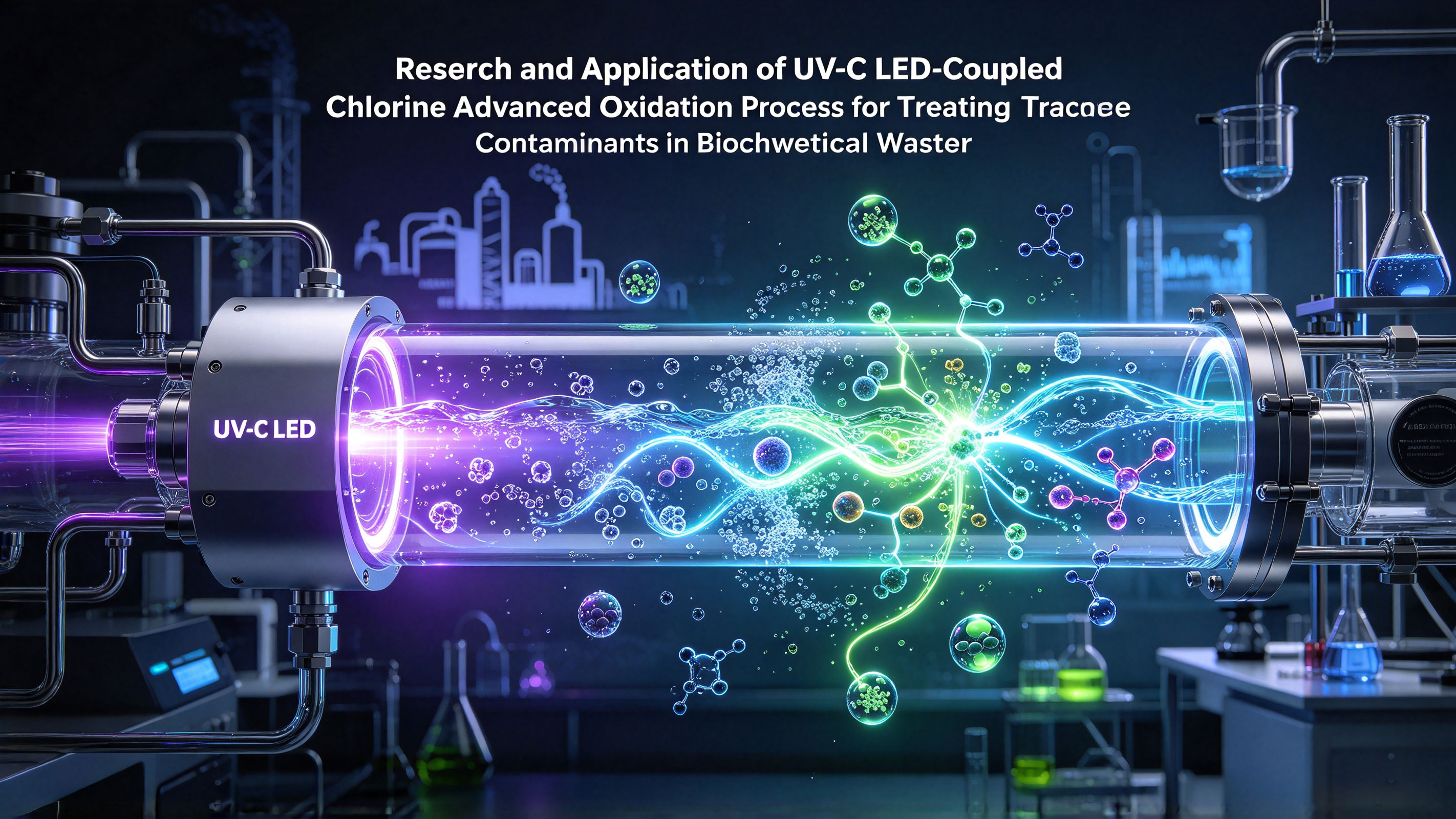 Research and Application of UV-C LED-Coupled Chlorine Advanced Oxidation Process for Treating Trace Contaminants in Biochemical Wastewater